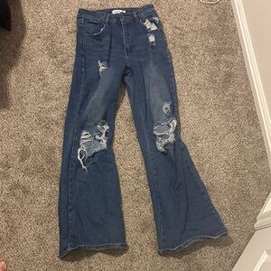 Rue21 Blue Distressed Flare Jeans - Size 1